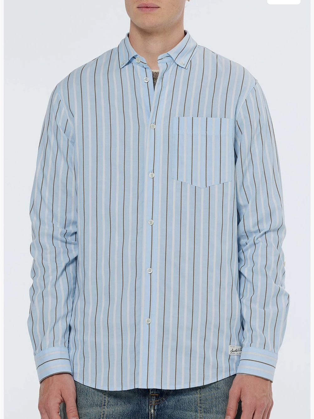 Scotch & Soda Regular Fit Stripe Cotton Dobby Button-Down Shirt. Size Large.